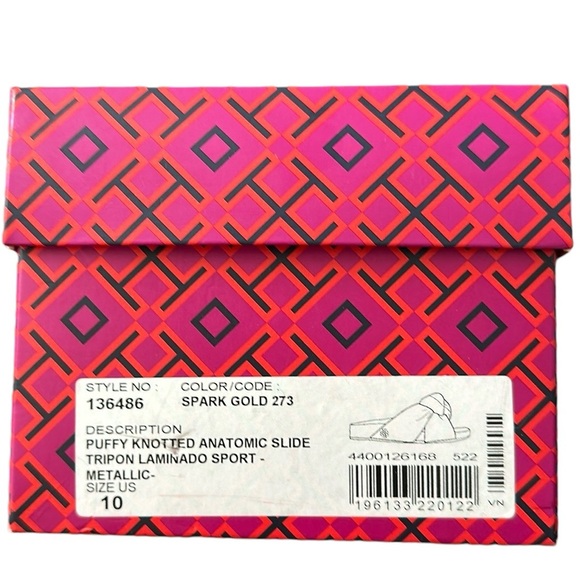 Tory Burch Spark Gold Metallic Puffy Knotted Anatomic Slide Sandals 10 NWT BOX - Picture 8 of 8